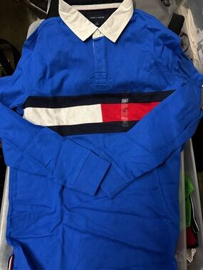 Tommy Hilfiger Royal Blue Long Sleeve Rugby Polo with Signature Chest Stripe